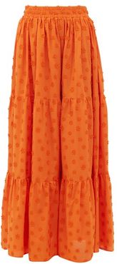Batira Floral-embroidered Cotton-poplin Maxi Skirt - Womens - Orange