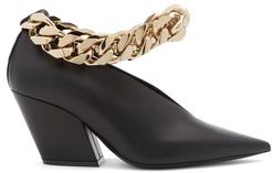 Brierfield Chain-strap Pointed Leather Pumps - Womens - Black Gold