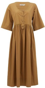 Mary Buttoned Cotton-poplin Midi Dress - Womens - Brown
