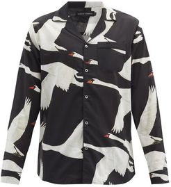 Swan-print Organic-cotton Pyjama Shirt - Mens - Black