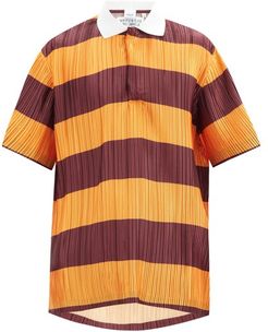 Striped Plissé-pleated Polo Shirt - Mens - Red Multi