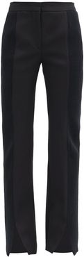 Ribbed-panel Flared Wool-barathea Suit Trousers - Womens - Black