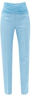 Chiffon-waist Wool-blend Slim Trousers - Womens - Light Blue