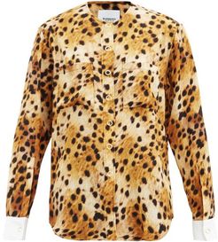 Contrast-cuff Leopard-print Silk Blouse - Womens - Animal