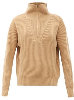 Hester Half-zip Ribbed-wool Sweater - Womens - Camel