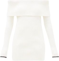 Off-the-shoulder Ribbed Sweater - Womens - White