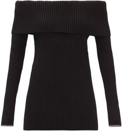 Off-the-shoulder Ribbed Sweater - Womens - Black