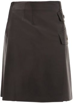 Side-slit Leather Skirt - Womens - Black