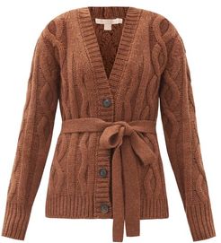 Ramo Belted Cable-knitted Cashmere Cardigan - Womens - Brown