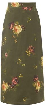 Floral-print Silk-taffeta Skirt - Womens - Green Multi