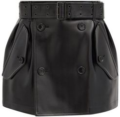 Belted Faux-leather Mini Skirt - Womens - Black