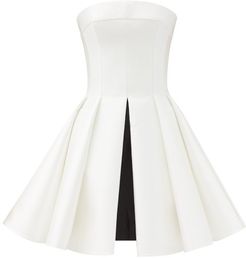 Strapless Pleated Duchess-satin Mini Dress - Womens - White