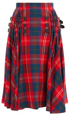 Buckled-strap High-rise Tartan Wool-blend Skirt - Womens - Red Multi