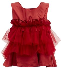 Ruffled Mesh-trimmed Top - Womens - Red