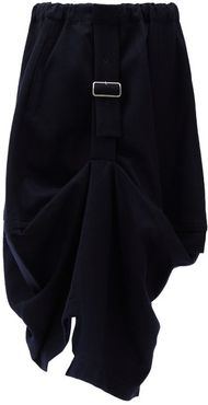 Gathered Wool Midi Skirt - Womens - Navy