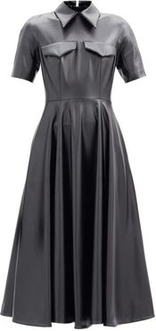 Alice Point Collar Faux-leather Midi Dress - Womens - Black