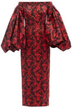 Kent Balloon-sleeve Cherub-print Taffeta Gown - Womens - Black Red