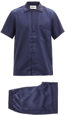 Home Suit Short-sleeved Satin Pyjamas - Mens - Navy