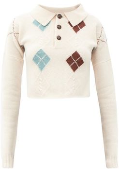 Helena Collared Argyle-knit Wool-blend Sweater - Womens - Beige Multi