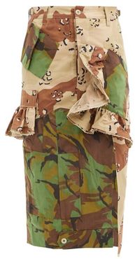 Floral Upcycled Camouflage Cotton-blend Midi Skirt - Womens - Camouflage