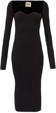 Beth Sweetheart-neck Ribbed-knit Midi Dress - Womens - Black