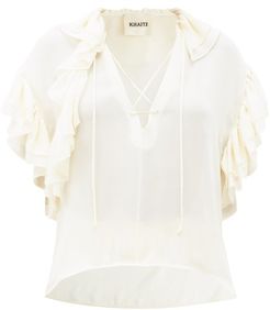 Dee V-neck Flounced Silk-georgette Blouse - Womens - Ivory