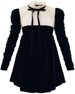 Ann Velvet And Tulle Mini Dress - Womens - Black