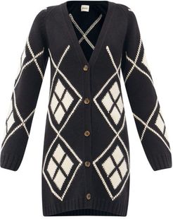 Klara Argyle-intarsia Cashmere Cardigan - Womens - Black Multi