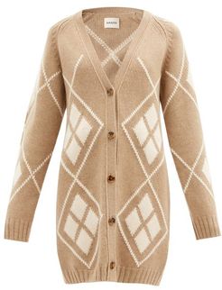 Klara Geometric-jacquard Cashmere Cardigan - Womens - Camel