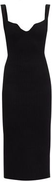 Nina Notched-neck Ribbed-knit Midi Dress - Womens - Black