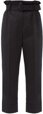 Paperbag-waist Twill Trousers - Womens - Black