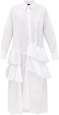 Asymmetric-ruffled Cotton-poplin Shirt Dress - Womens - White