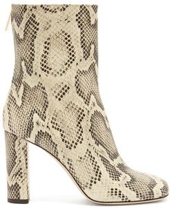 Python-effect Leather Boots - Womens - Cream Multi