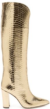 Metallic Knee-high Python-effect Leather Boots - Womens - Gold