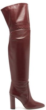 Over-the-knee Leather Boots - Womens - Burgundy