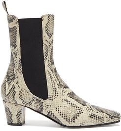 Square-toe Python-effect Leather Chelsea Boots - Womens - Cream Multi