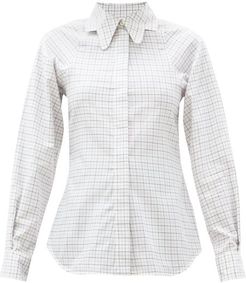 Butterfly-collar Checked Cotton Shirt - Womens - Ivory Multi