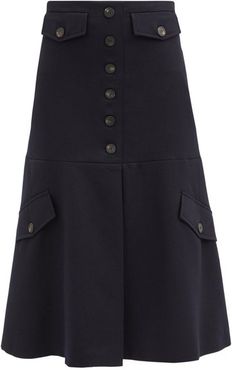 High-rise Wool-twill Midi Skirt - Womens - Navy