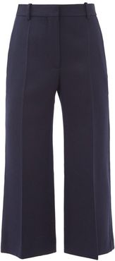 Wool-twill Cropped Kick-flare Trousers - Womens - Navy