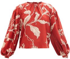 Hecho Por Amor Floral-print Silk-crepe Blouse - Womens - Red Multi