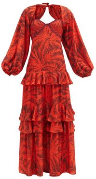 Festive Spirit Palm Tree-print Crepe Maxi Dress - Womens - Red Multi