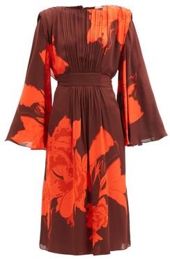 A Secret Place Floral-print Silk Midi Dress - Womens - Brown Multi
