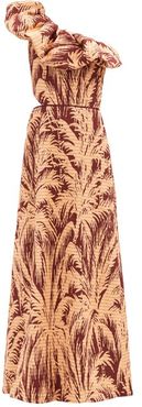 Quiet Corners One-shoulder Cotton-blend Gown - Womens - Beige Print