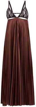 Lace-bodice Pleated Satin Maxi Dress - Womens - Brown