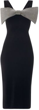 Exagerated-bow Velvet Midi Dress - Womens - Black