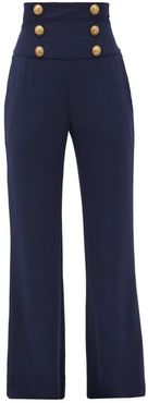 Buttoned Crepe Wide-leg Trousers - Womens - Navy