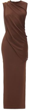Side-button Draped Jersey Dress - Womens - Brown