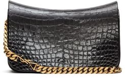 Elise Ysl-plaque Croc-effect Leather Shoulder Bag - Womens - Black