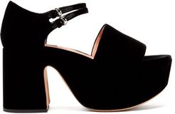 Buckled Velvet Platform Sandals - Womens - Black