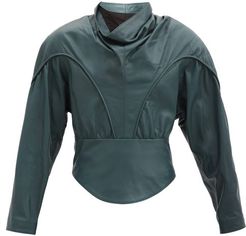 Loneya Slouched High-neck Leather Blouse - Womens - Dark Green